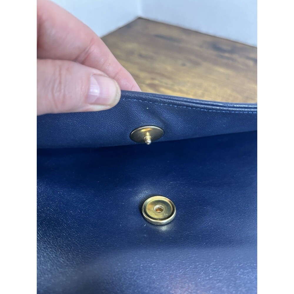 Vintage Navy Blue Shoulder Bag Clutch Purse Korea Snap Closure Retro Handbag Mod - Picture 6 of 14